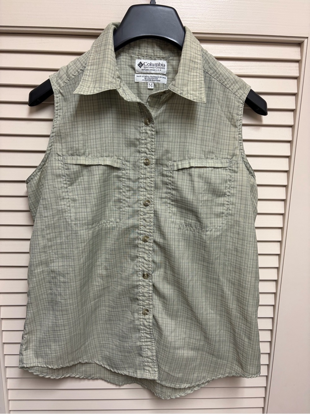 Vintage Columbia GRT Womens M Sleeveless Hiking Shirt Plaid Outdoor Y2K Green